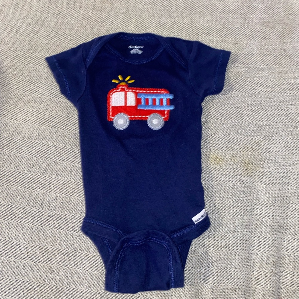 Gerber 0-3M navy firetruck bodysuit